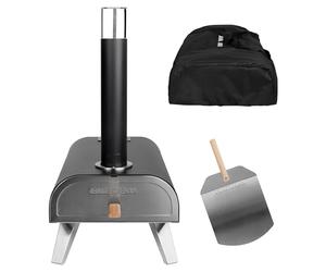George Foreman Four à pizza portable d'extérieur à granulés de bois de 30,5 cm, noir avec pagaie et sac de transport, four barbecue et fumoir, pieds pliables GFWPPO1BPC