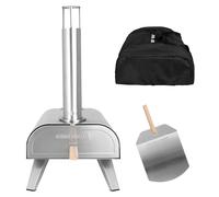 George Foreman GFDFPO2SSPC Four à pizza portable à double combustible en acier inoxydable avec sac de transport et pagaie, granulés de bois ou barbecue à gaz et fumoir 30,5 cm