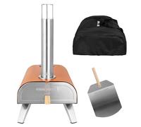 George Foreman GFWPPO1ORPC Four à pizza portable d'extérieur à granulés de bois de 30,5 cm en orange foncé avec pagaie et sac de transport, four barbecue et fumoir, pieds pliables