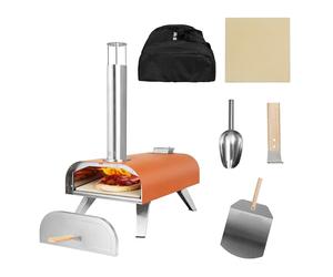 George Foreman GFWPPO1ORPC Four à pizza portable d'extérieur à granulés de bois de 30,5 cm en orange foncé avec pagaie et sac de transport, four barbecue et fumoir, pieds pliables