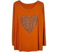 George Hilton Pull d'hiver à manches longues pour femme - Tunique italienne - Col rond - Coupe ample - Taille unique - Chemisier pour femme - Pull pour fête, Noël - Taille UK (36-44), rouille, Taille
