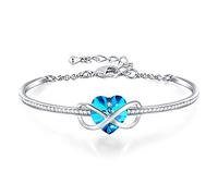 GEORGE · SMITH Bracelet Cœur pour Femme Bracelet Infini Réglable pour Femme, Bracelets Plaqué Argent avec Cristal Bleu Rose-Femme Maman Anniversaire Cadeau de Noël