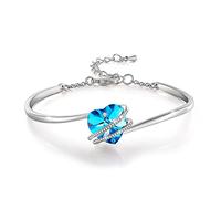 GEORGE · SMITH Bracelet Femme Plaqué Argent Bracelet Coeur Réglable pour Femme avec Cristal Bleu, Bijoux Idéal Cadeau d'Anniversaire pour Femme Maman Amie - avec Coffret Cadeau