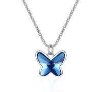 GEORGE · SMITH Collier Papillon pour Femmes, Collier Pendentif Cœur Argent Cristal Bleu, Bijoux Valentines Fête des Mères Cadeaux de Noël pour Femmes (Blue)