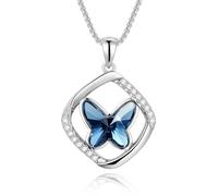 GEORGE · SMITH Collier Papillon pour Femmes, Collier Pendentif Cœur Argent Cristal Bleu, Bijoux Valentines Fête des Mères Cadeaux de Noël pour Femmes (Bleu Papillon)