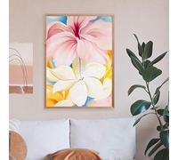 Georgia O'keeffe Fleur Peinture Hibiscus avec Plumeria Impressions Sur Toile, Okeeffe Exposition Affiche Mur Art Photo Décor 30x45 cm Sans Cadre