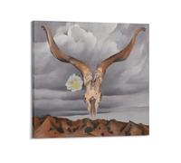 Georgia O'Keeffe Tête de bélier Hills de rose trémière blanche - Affiches d'art sur toile - Décoration murale esthétique musicale et cinématographique pour salon, chambre à coucher, 40 x 40 cm, style