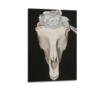 Georgia O'Keeffe Tête de mort de cheval avec rose blanche - Impression artistique sur toile - Couverture esthétique - Peinture décorative vintage pour salon, chambre à coucher - 20 x 30 cm