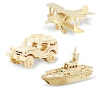 Georgie Porgy Kits de Construction en Bois Puzzle en Bois 3D Scie Sauteuse Maquettes en Bois pour Les Enfants Jouet Lot de 3 (Biplan Véhicule Tout Terrain Canot de Sauvetage)