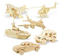 Georgie Porgy Puzzles 3D en Bois pour Enfants Dinosaures Avions Jouets de Construction en Bois Lot de 6 (Avion Voiture Canot de Sauvetage)
