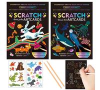 Georgie Porgy Scratch Art kit pour Enfants Magic Rainbow Papier à gratter Carnet de Pâques Cadeau d'anniversaire pour garçons et Filles (Paradis des Animaux + Monde sous-Marin)