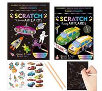 Georgie Porgy Scratch Art kit pour Enfants Magic Rainbow Papier à gratter Carnet de Pâques Cadeau d'anniversaire pour garçons et Filles (Voiture de Course + Spatiale)