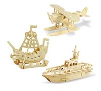 Georgy Porgy Kits de Construction en Bois 3D - Puzzle Scie Sauteuse pour Enfants - Lot de 3 (Hydravion, Bateau Pivotant, Bateau de Sauvetage)