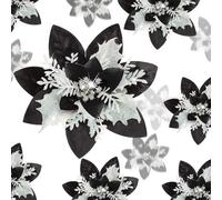 Geosar Lot de 24 Fleurs de Poinsettia artificielles à Paillettes avec Clips pour décorations de Sapin de Noël - 15,2 cm, 10,2 cm, 7,6 cm (Noir Blanc, doré)