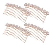 Geosar Lot de 4 peignes à cheveux latéraux en alliage avec strass en forme de fleur en cristal pour mariage, bijoux de mariée, accessoires de cheveux français pour femme (or rose)