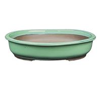 Geosism & Nature Morrisan Pot à bonsaï Japonais Ovale en grès émaillé Vert 34x29,5x8 cm - B22-39b