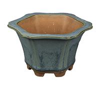 Geosism & Nature Pot à bonsaï hexagonal en grès émaillé Vert-Bleu 9.5x9.5x7 cm - A17