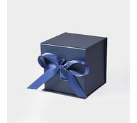 Geoto Petite boîte d'emballage de luxe pour bougies, 12 x 12 x 12 cm (bleu marine avec ruban)