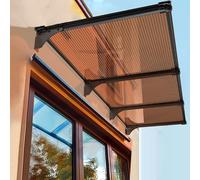 Geovne Auvent de Porte,d'Entrée Résistante Toit Abri Contre la Pluie et UV,Marquise Solaire Abri de 5mm,Fenêtre d'Auvent de Patio de Ménage,Marron avec Support Noir (120x440cm/47 x173)