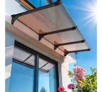 Geovne Auvent de Porte et Fenêtre Moderne,Marquise Solaire Abri Résistant Aux UV,Couverture en Polycarbonate et Support en Aluminium,pour Terrasse de Jardin Extérieure (80x370cm/31 x146)