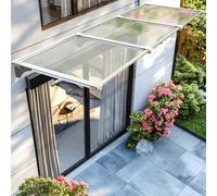 Geovne Auvent de Porte et Fenêtres Transparent,Marquise d'accueil,Marquise Solaire Abri de Jardin Extérieur,Couverture Contre la Pluie et UV,avec Support en Aluminium (65x360cm/26 x142)