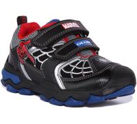 GEOX J Buller Spiderman Respirant Trainer Chaussures Unisexe Noir Rouge UK 2 -
