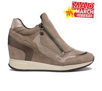 Geox Nydame Femmes Baskets Compensé Quotidien mi-Coupe Décontracté Cuir Taupe