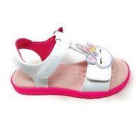 Geox Sandales bébé licorne J65P1C Joyfoot,Blanc et Fuchsia Fluo,Double déchirure,Semelle en EVA et cuir, Blanc et fluo fuchsia, 32 EU