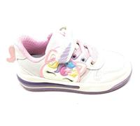 Geox Sketlite J65NWB Chaussures de sport pour fille avec licorne blanche et rose, baskets avec lumières, à déchirure, Blanc et rose., 29 EU