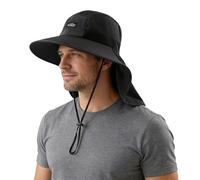 Geoyien Chapeau Anti UV Homme, Chapeau de Brousse, Taille Universelle, sans Distinction de Sexe, Large Bord, pour la Randonnée, Équitation, Plage de Sable, Pêche (Noir)