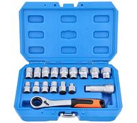 GEPCO Jeu de clés à douille traversantes 10-24 mm et cliquet réversible 19 mm 3/8" 1/2" 17 pièces