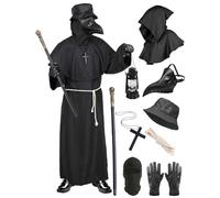 Geplaimir G072M - Costume de docteur de la peste, pour homme, médecin de la peste, costume de carnaval, tenue de cosplay avec masque de peste, chapeau de sceptre, gants, steampunk médiéval, pour