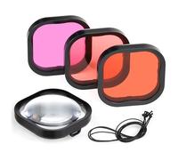 GEPULY Lot de 4 filtres de plongée sous-Marins pour GoPro Hero 8 9 10 11 12 - Boîtier étanche Officiel en Rouge, Tuba, Magenta et 5 filtres HD Gros Plan pour Correction de Couleur sous-Marine