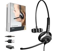 GEQUDIO Casque Filaire avec Embout USB-A Compatible avec PC et Mac - Câble de raccordement Inclus - Très léger: 60g