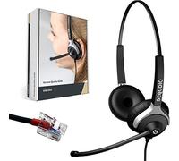 GEQUDIO Casque Filaire Compatible avec téléphones Yealink, Snom, Avaya et Grandstream avec Embout RJ - Câble de raccordement Inclus - Très léger: 80g