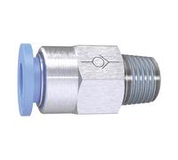 Ger. Clapet anti-retour "Blue Serie" - Poids : Pour Schl., R 1/8 a, pour un diamètre extérieur de 8 mm, pour une utilisation sur le plan de travail. Charge maximale : 10 bars, plastique/MS vern.