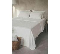 Ger3as Drap de lit plat en lin sans élastique - 100 % lin stonewashed - Respirant - Sans taie d'oreiller - (Blanc cassé, 240 x 260 cm)