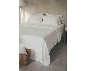 Ger3as Drap de lit plat en lin sans élastique - 100 % lin stonewashed - Respirant - Sans taie d'oreiller - (Blanc cassé, 240 x 260 cm)