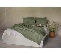 Ger3as Set de Housse de Couette, 100% Lin Lavé Housse de Couette, avec Une Serrure d'hôtel, Stonewashed (Vert, 200 x 200 cm, 2pcs. 40 x 80 cm)