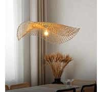 GERAGUR Éclairage en Matériaux Naturels Suspension Chapeau De Paille Abat-Jour en Rotin Et Osier Country Lustre Vintage en Bambou Luminaire Suspendu Tissé en Rotin Clair De 21,6 Po De Largeur Beige