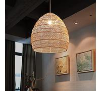 GERAGUR Lustre Bambou Rotin Courbé, Luminaires Suspendus en Rotin Tissé 1 Plafonnier Beige Clair pour Kitchen Island Salon Chambre Restaurant (15,7" X 15,7")