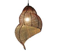 GERAGUR Suspension Rétro en Rotin Éclairage Suspendu À Del, Luminaire Suspendu Coquillage en Spirale Côtière en Rotin 1 E27 Luminaire De Plafond Suspendu À Ampoule en Beige pour Salon Chambre