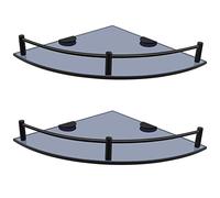 GerayMer Lot de 2 étagères d'angle en verre flottant pour salle de bain, cuisine, salon (noir)