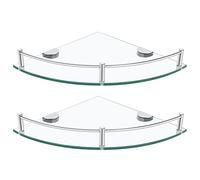 GerayMer Lot de 2 étagères d'angle en verre pour salle de bain, cuisine, salon (argenté)