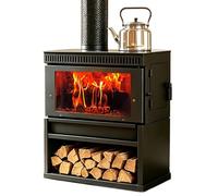 GERAZAHO Poêle à Bois D'intérieur, Cheminée-Chauffage Au Bois 50cm | With View Windows, Secondary Combustion, Auto Air Curtain, Firewood Storage Cabinet, Refractory Vermiculite