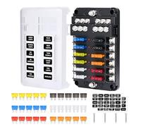 Gerbala 12 Voies Boîte à Fusibles, Blocs Fusible Lame avec Indicateur LED, porte fusible 12V etanche, avec 30 Fusibles à Lame, Couvercle Anti-Poussière, pour 12V/24V DC Voiture, Bateau, Camion