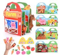 Gerbala Busy Board Montessori 15 en 1, Jouet Bébé 1 2 3 Ans avec Animaux de Ferme, Quiet Book Sensoriel Éducatif, Livre d'Activités Motricité Fine, Cadeau Enfant 0-3 Ans (A)