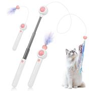 Gerbala Jouet à Plumes pour Chats, Jouet Chat interactif, 1 Rétractable Canne a Peche Jouet avec 2 Plumes Rechange, Exercice et Divertissement (Rose)