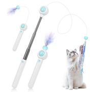Gerbala Jouet à Plumes pour Chats, Jouet Chat interactif, 1 Rétractable Canne a Peche Jouet avec 2 Plumes Rechange, Exercice et Divertissement (Bleu)