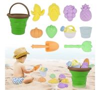 Gerbala Jouet de Plage Enfant, 11 Pièces Jeux de Plage avec Seau Kiwi Plage Pliant, Roue À Eau, Pelle Râteaux Moules, Glace Jeu de Plage Enfant pour Bac a Sable Intérieur Extérieur (Vert)